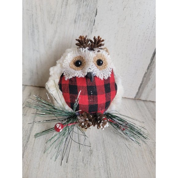 White owl plaid Pinecone winter ornament Xmas - Picture 3 of 7